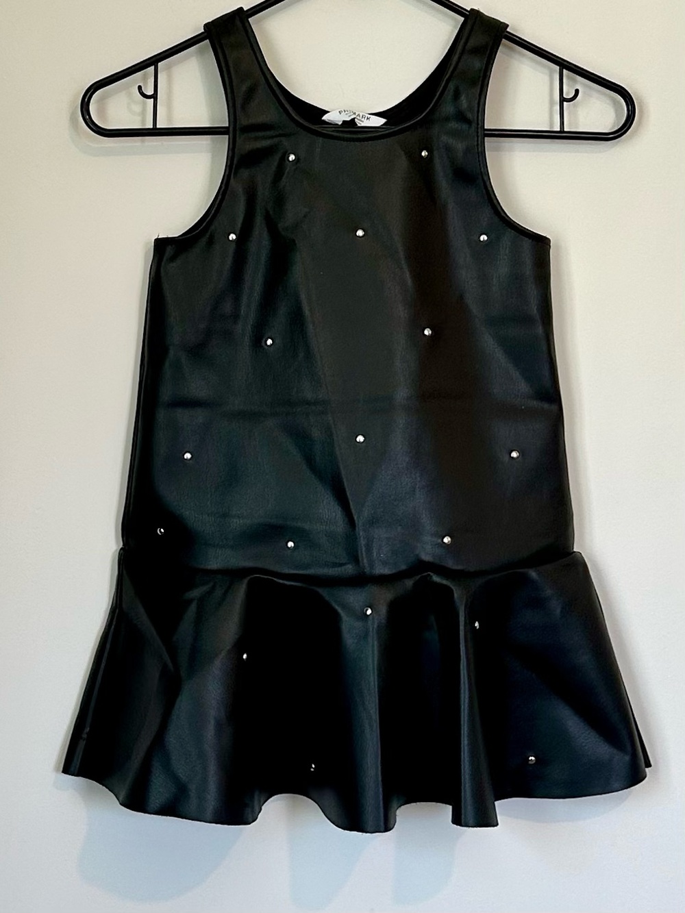 Primark Black Faux Leather Studded Dress - 6-7 years